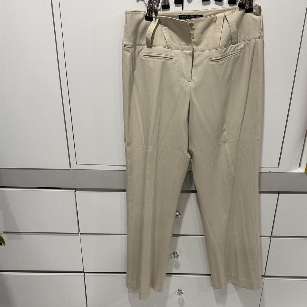 Larry Levine Cream Stretch Trousers